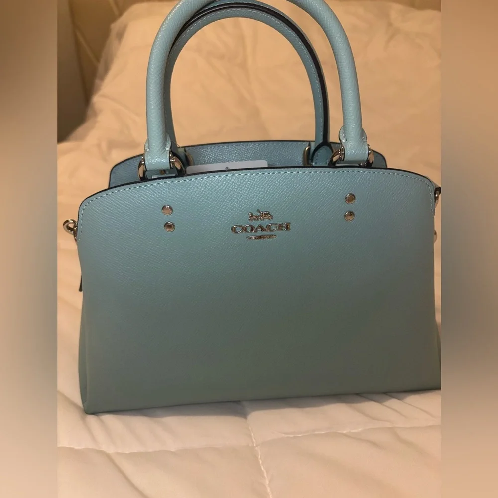 COACH Light Blue Leather Satchel with Silver Hardware